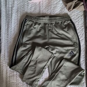 Adidas Khaki Green Joggers with Black Stripes